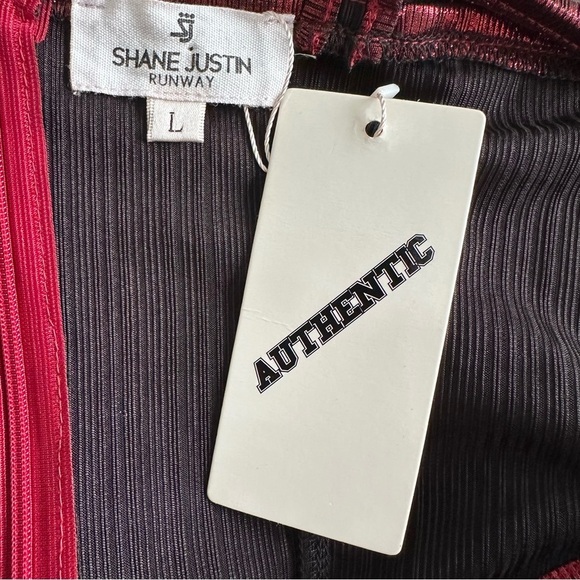 Shane Justin Runway Bodysuit SZ Large Glittery Red Curve Emphasizing NWT - Picture 2 of 6